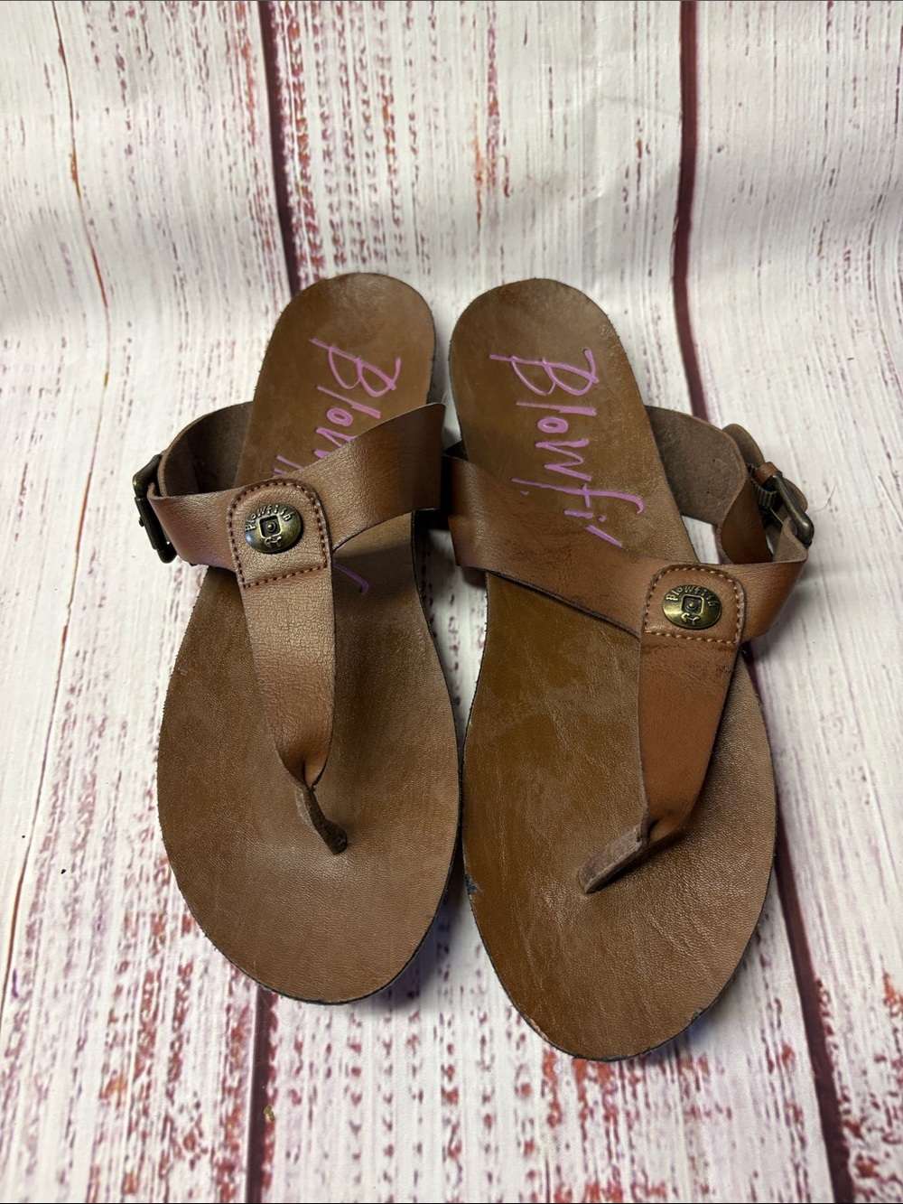 Blowfish Brown Leather T-Strap Thong Sandals